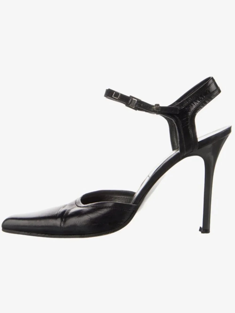 Vintage Gucci Black Leather Ankle Strap Stiletto Pumps